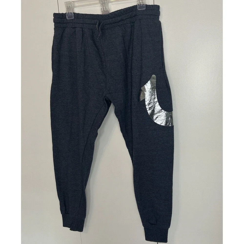 True Religion Metallic Signature Logo Jogger Sweatpants Elastic Blue Lounge Sz M